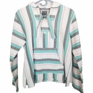 Original Senior Lopez Mexican Baja Hoodie Size L Drug Rug Hippie Poncho Striped